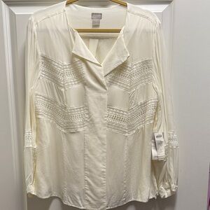 Chico’s Women's Pullover Lace Trim Top - Ecru - Size 2